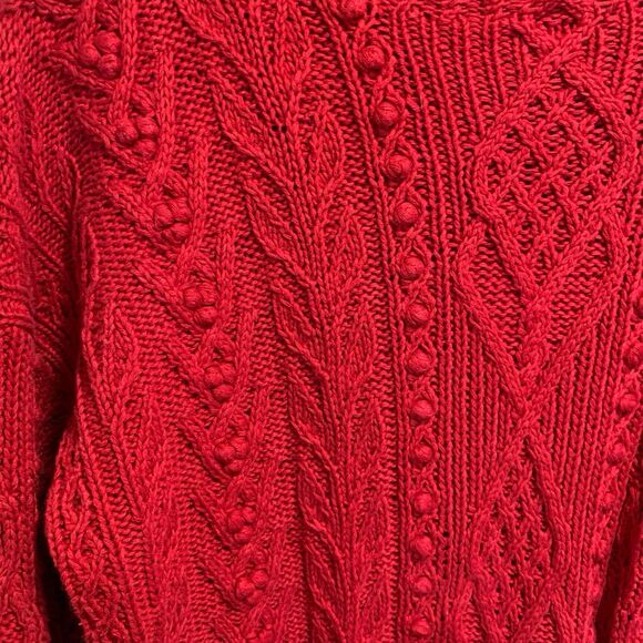 Vintage Express Womens Hand Knit Red Chunky Cable Knit Sweater M Fisherman Boho - Picture 2 of 7